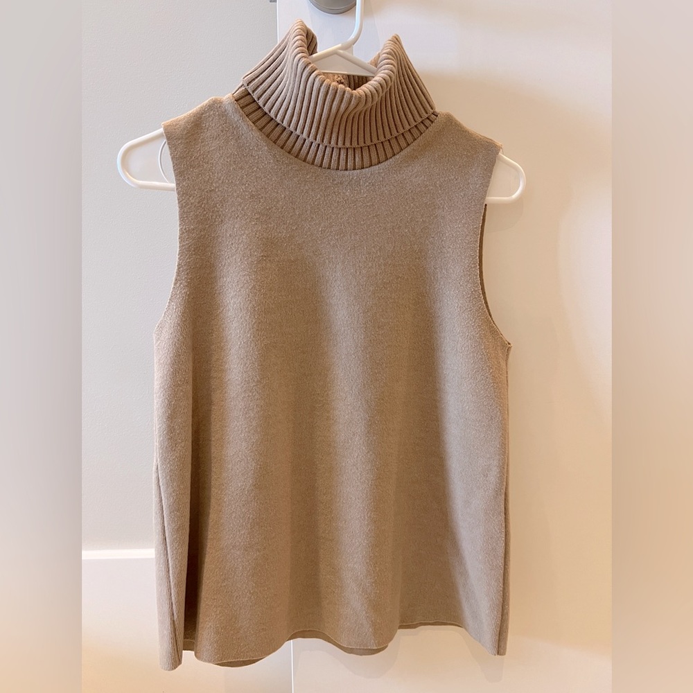 Zara Tan Sleeveless Turtleneck Sweater